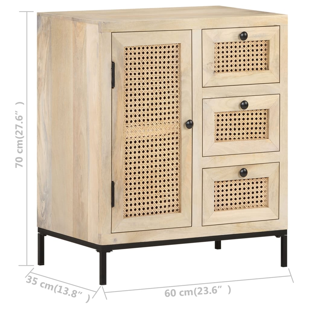 Sideboard 23.6&quot;X13.8&quot;X27.6&quot; Solid Mango Wood And Natural Cane