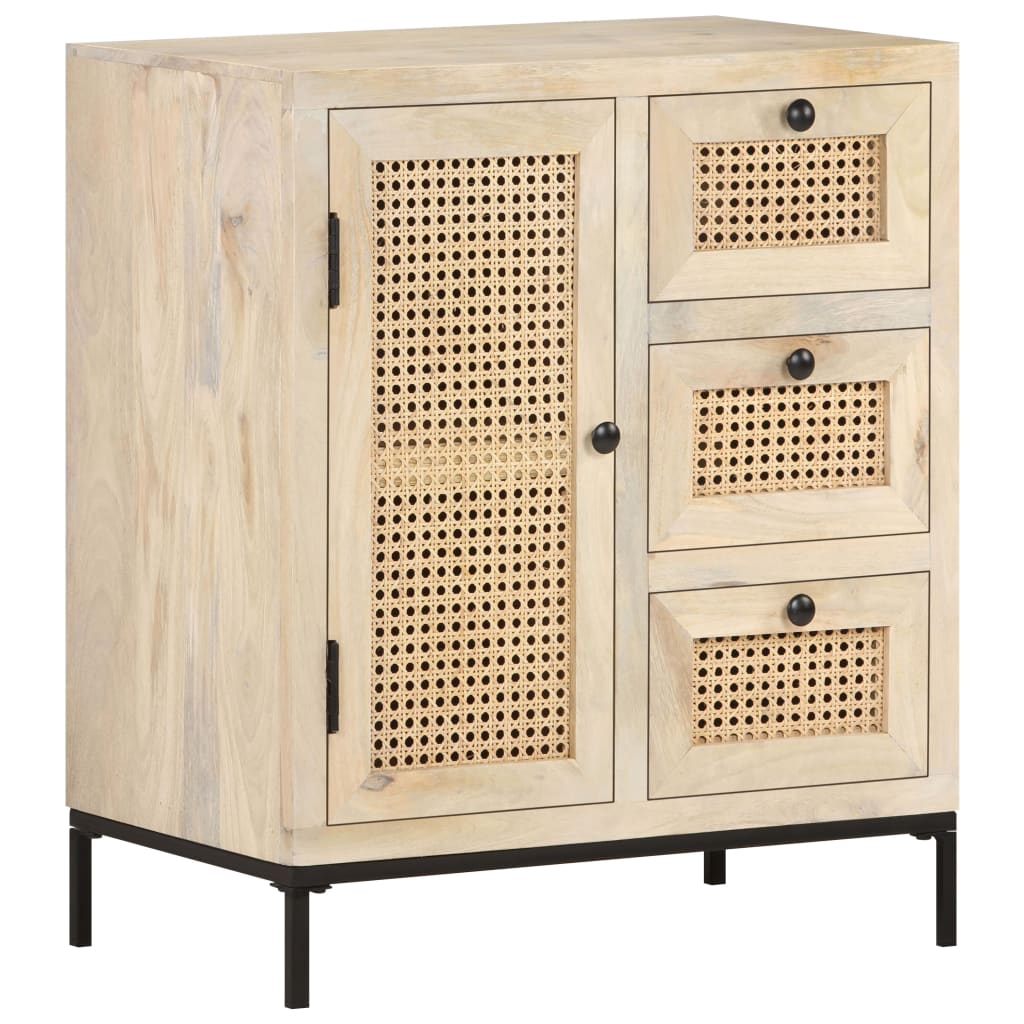 Sideboard 23.6&quot;X13.8&quot;X27.6&quot; Solid Mango Wood And Natural Cane