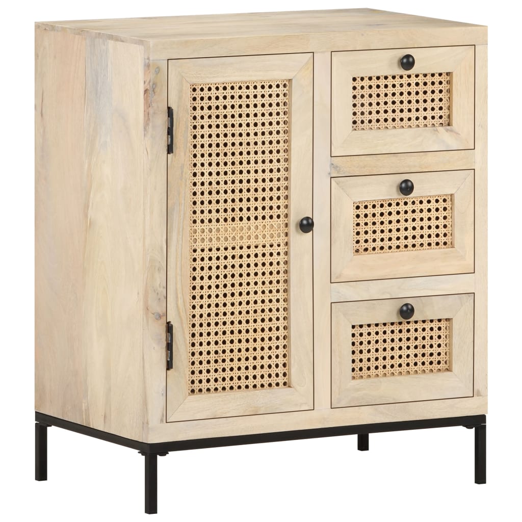 Sideboard 23.6&quot;X13.8&quot;X27.6&quot; Solid Mango Wood And Natural Cane