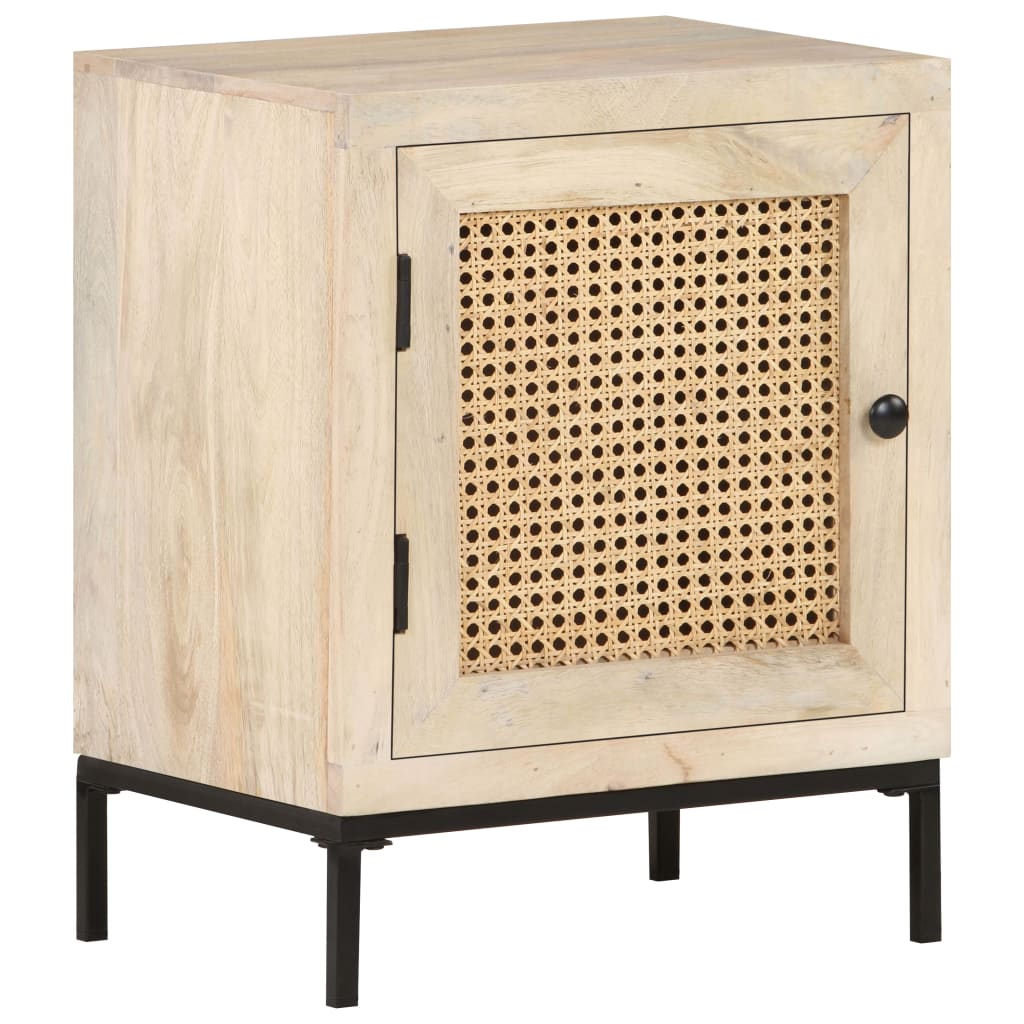 Bedside Cabinet 15.7&quot;X11.8&quot;X19.7&quot; Solid Mango Wood And Natural Cane