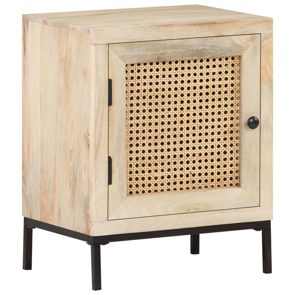 Bedside Cabinet 15.7&quot;X11.8&quot;X19.7&quot; Solid Mango Wood And Natural Cane