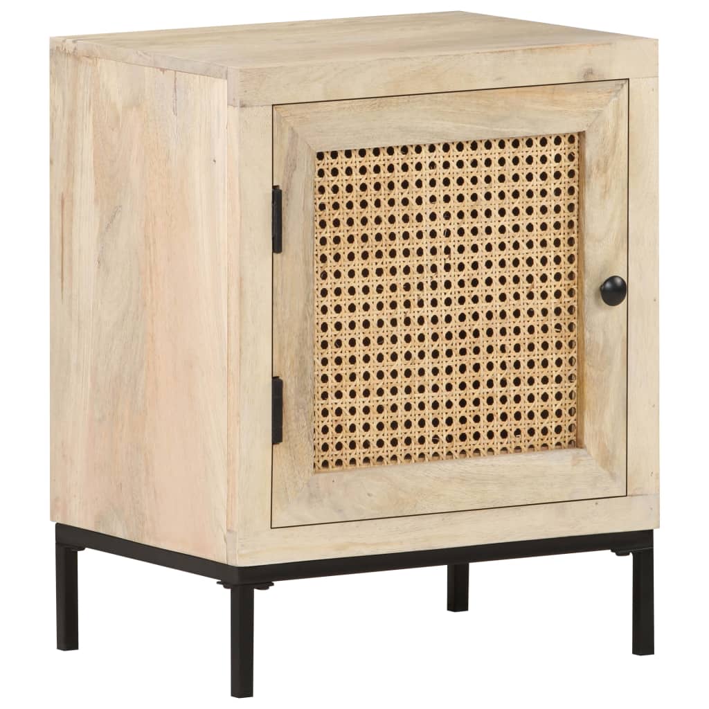 Bedside Cabinet 15.7&quot;X11.8&quot;X19.7&quot; Solid Mango Wood And Natural Cane