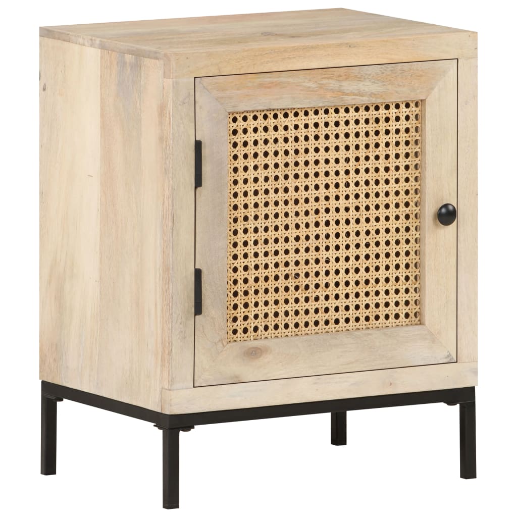 Bedside Cabinet 15.7&quot;X11.8&quot;X19.7&quot; Solid Mango Wood And Natural Cane