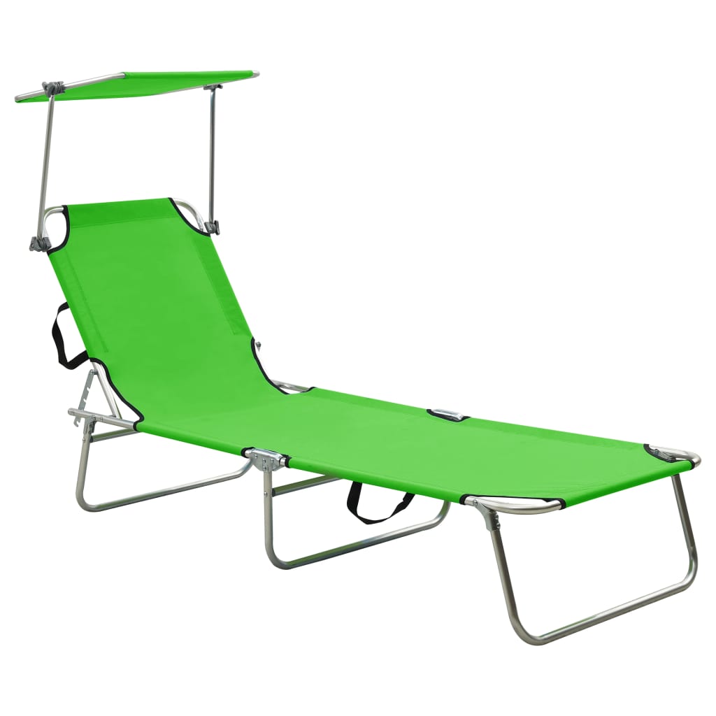 Folding Sun Lounger With Canopy Steel And Fabric