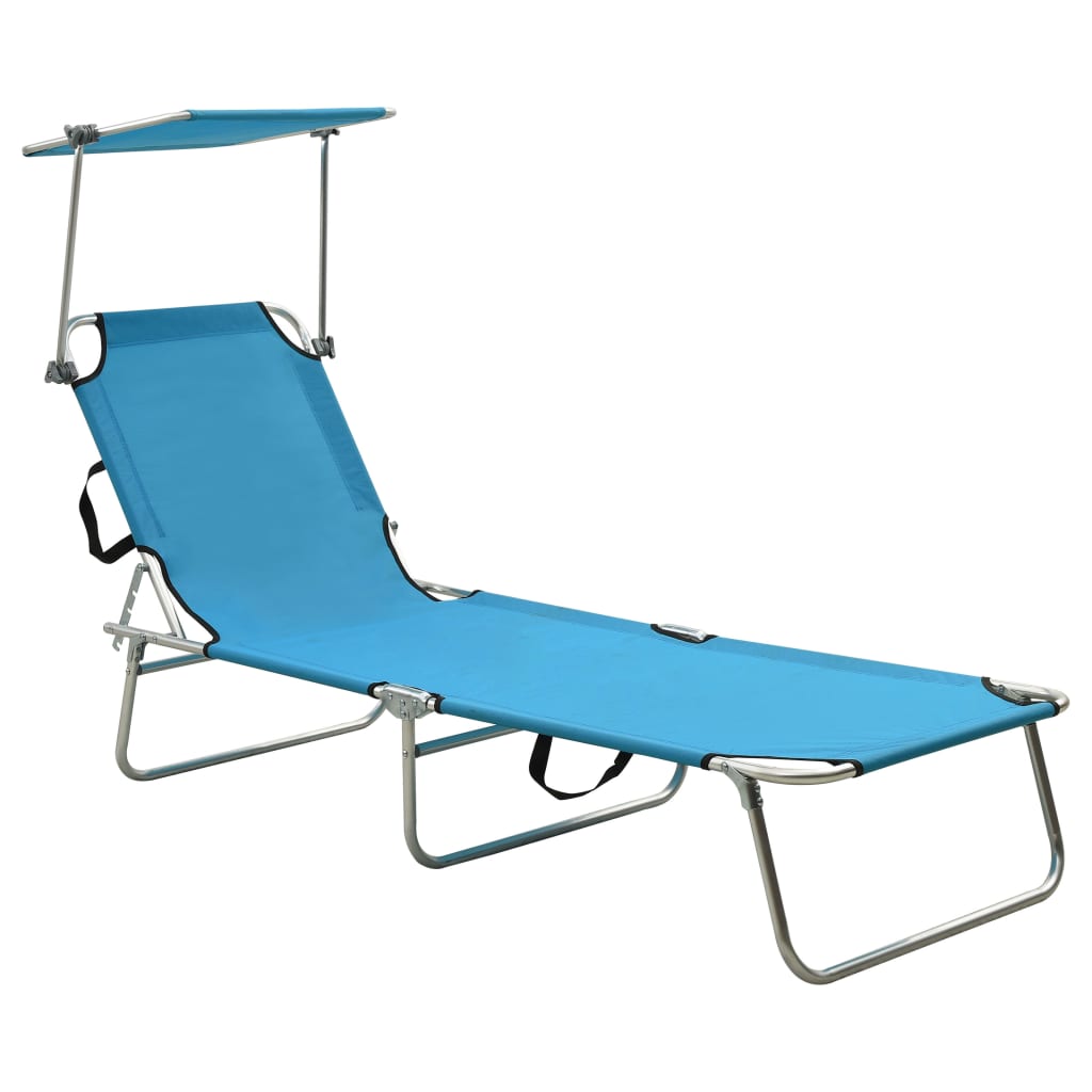 Folding Sun Lounger With Canopy Steel And Fabric