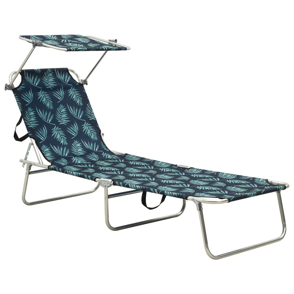 Folding Sun Lounger With Canopy Steel And Fabric