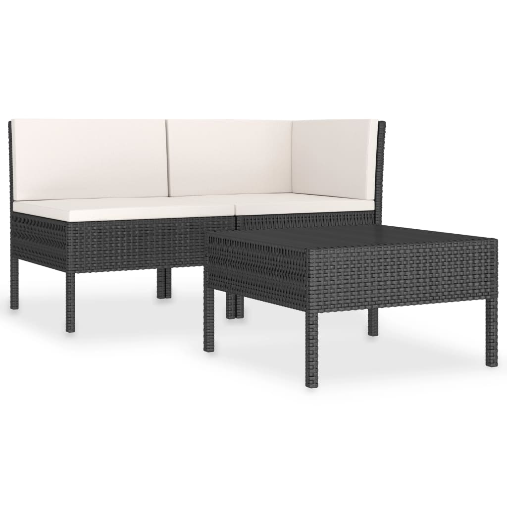 3 Piece Patio Lounge Set With Cushions Poly Rattan Black