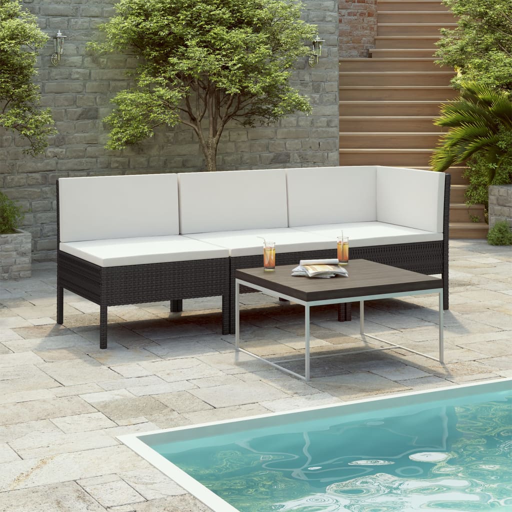 3 Piece Patio Lounge Set With Cushions Poly Rattan