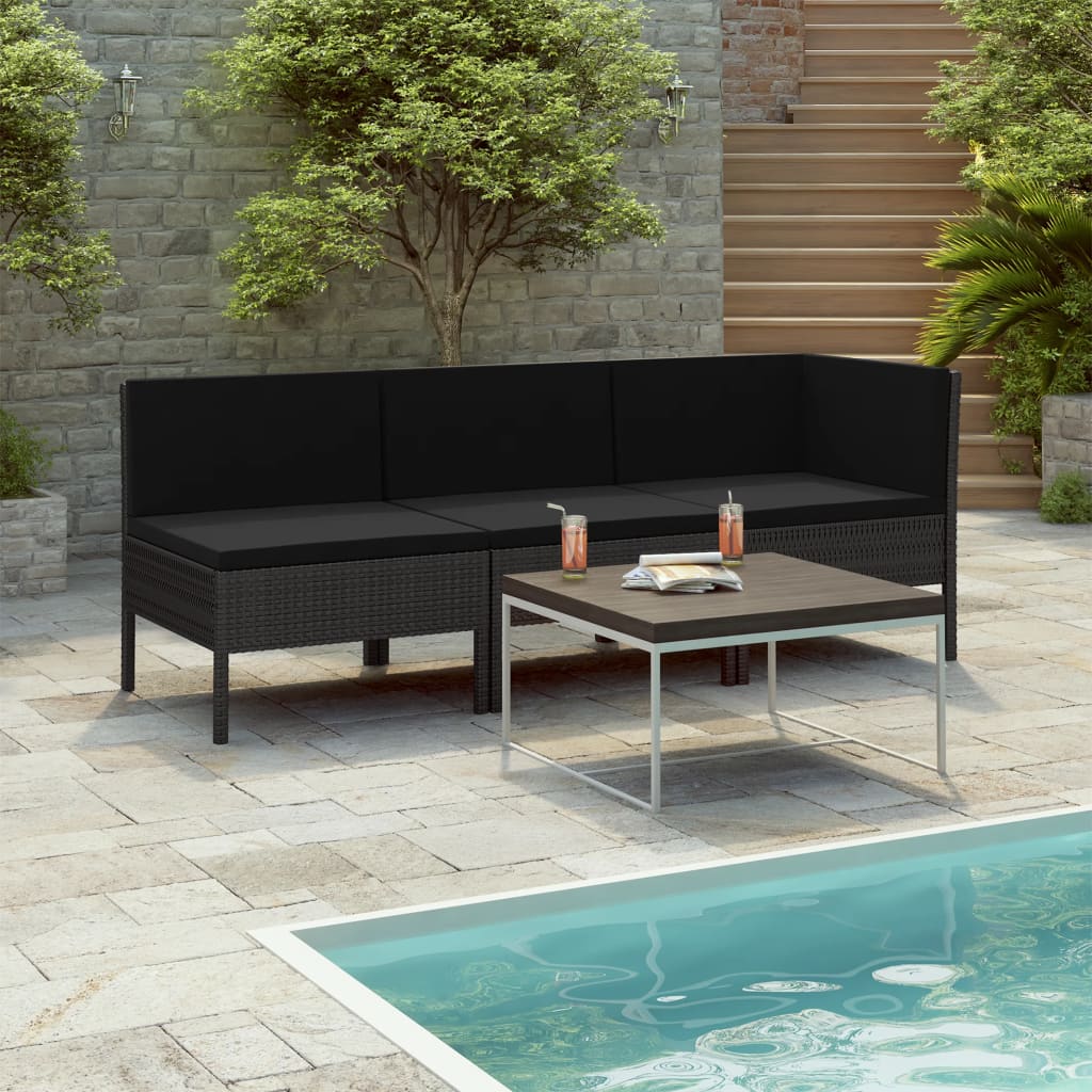 3 Piece Patio Lounge Set With Cushions Poly Rattan