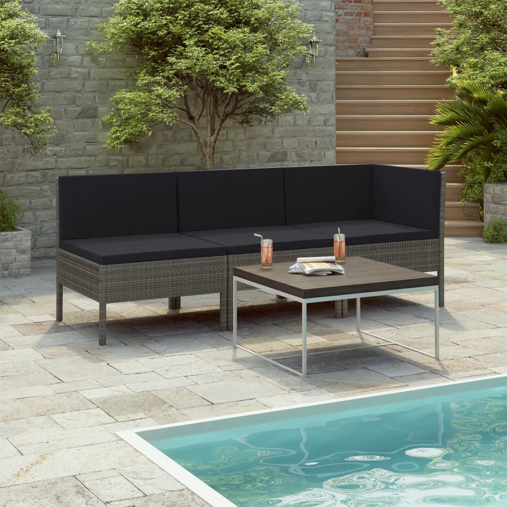 3 Piece Patio Lounge Set With Cushions Poly Rattan