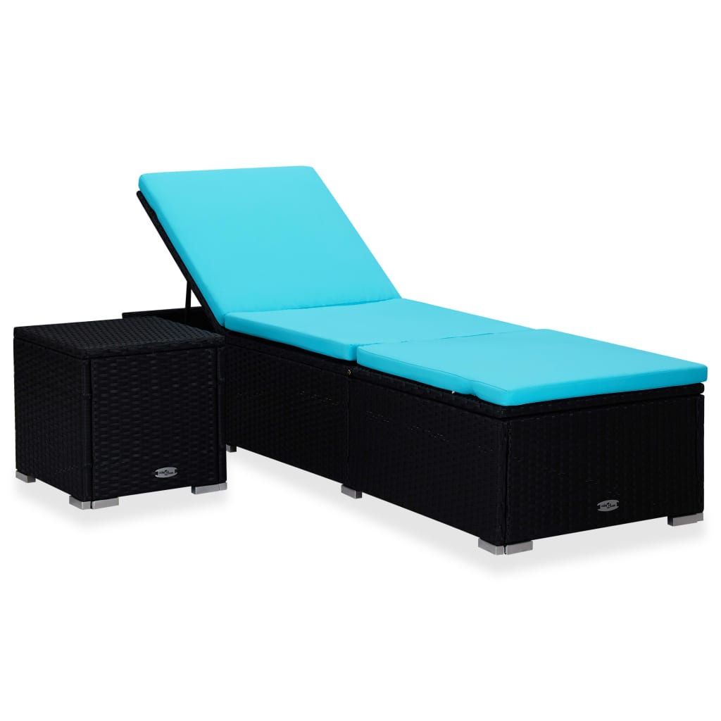 Sun Lounger With Cushion And Tea Table Poly Rattan