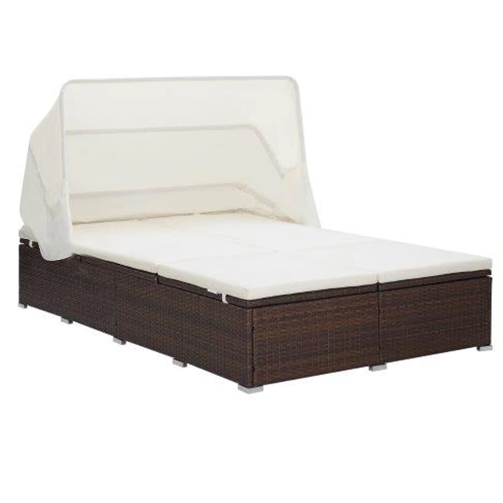 2-Person Sunbed With Cushion Poly Rattan