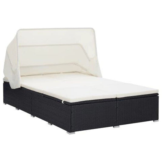 2-Person Sunbed With Cushion Poly Rattan