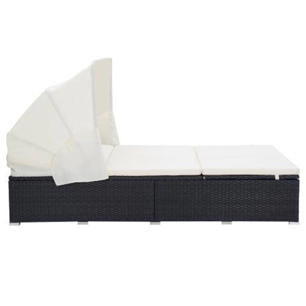 2-Person Sunbed With Cushion Poly Rattan