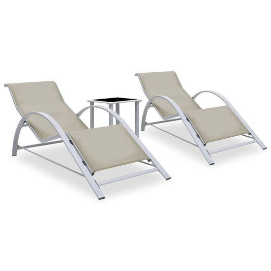 Sun Loungers 2 Pcs With Table Aluminum Cream