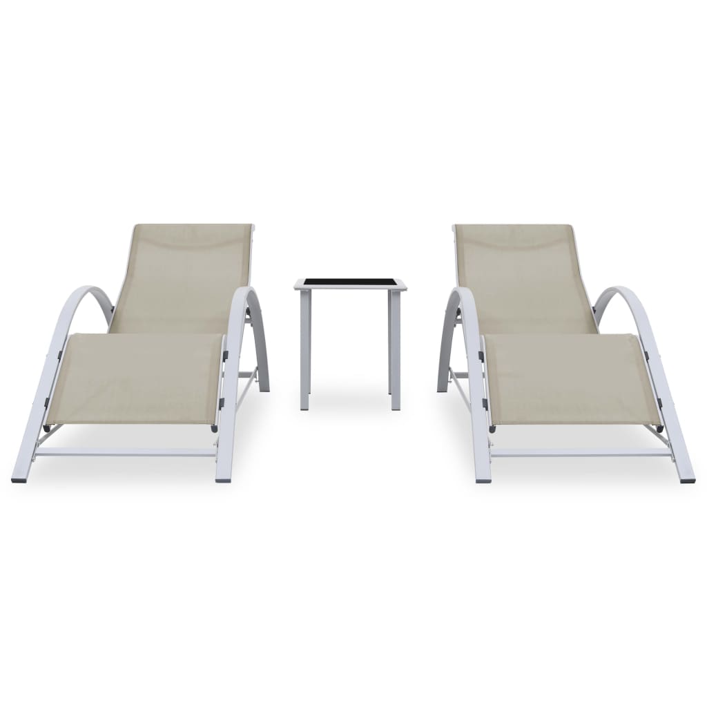 Sun Loungers 2 Pcs With Table Aluminum Cream