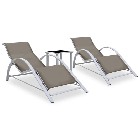 Sun Loungers 2 Pcs With Table Aluminum Taupe