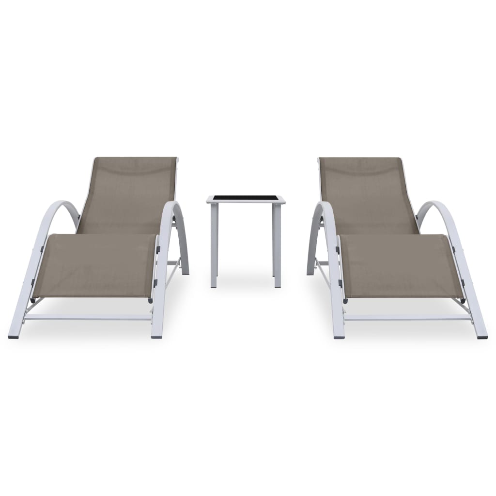 Sun Loungers 2 Pcs With Table Aluminum Taupe