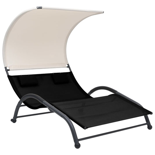 Double Sun Lounger With Canopy Textilene