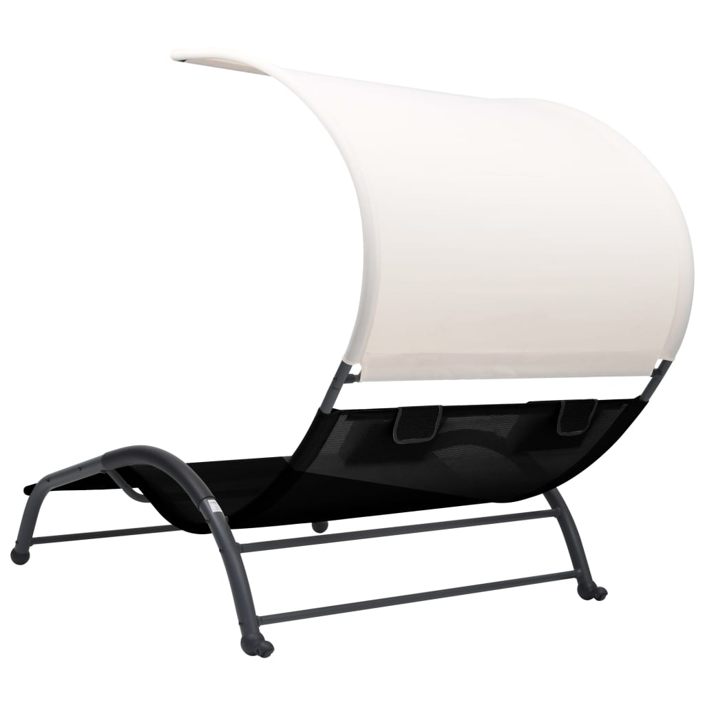 Double Sun Lounger With Canopy Textilene