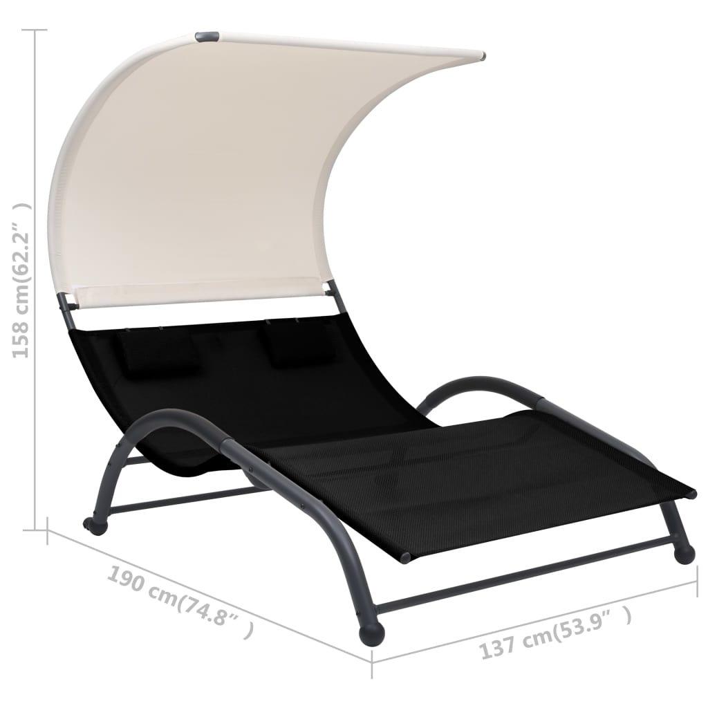 Double Sun Lounger With Canopy Textilene