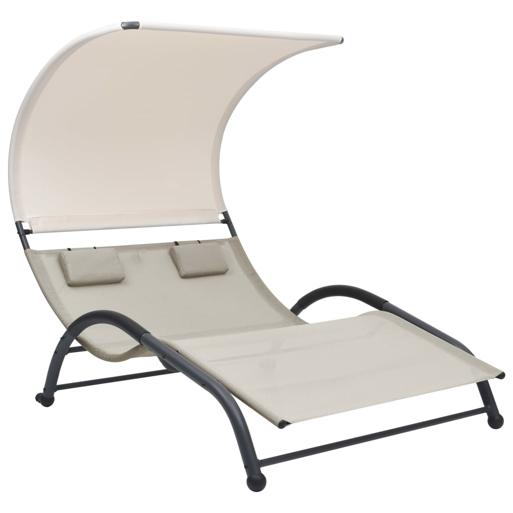 Double Sun Lounger With Canopy Textilene