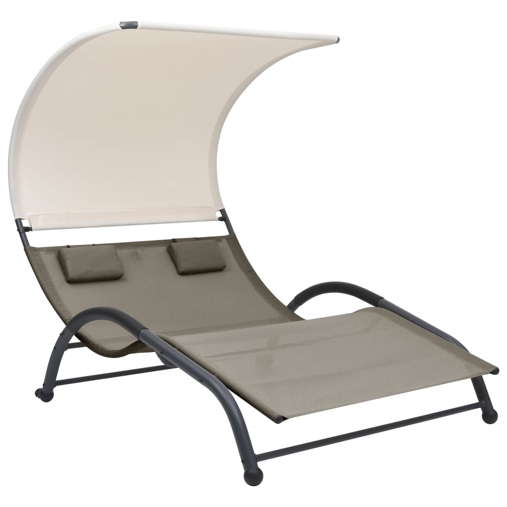 Double Sun Lounger With Canopy Textilene