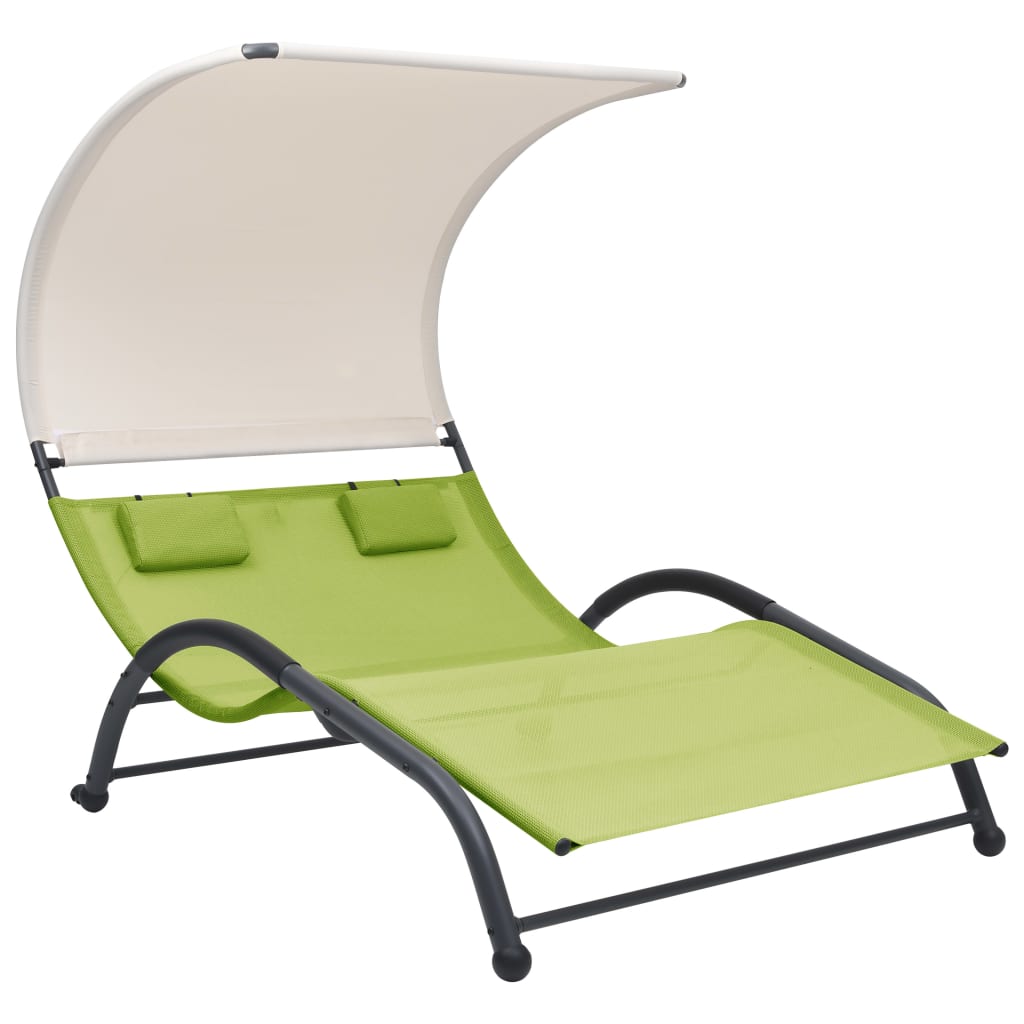 Double Sun Lounger With Canopy Textilene