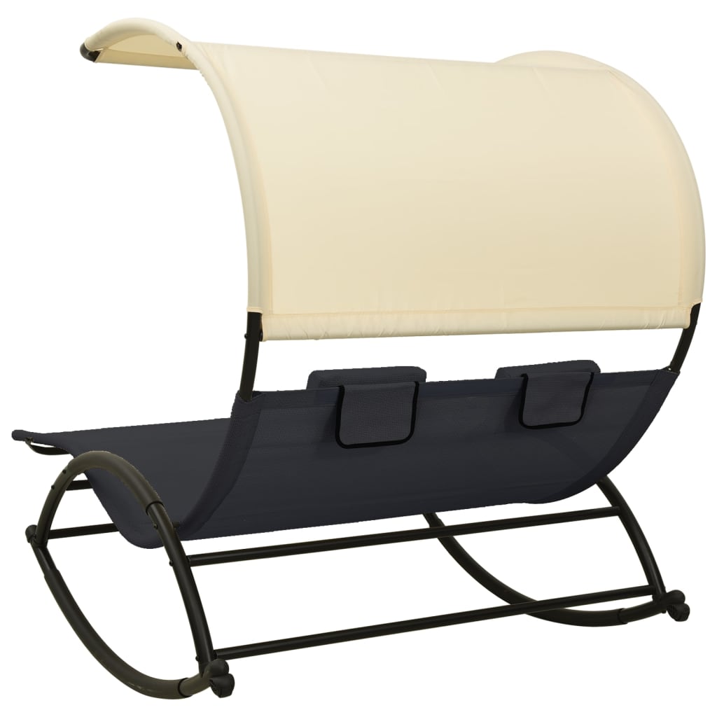 Double Sun Lounger With Canopy Textilene