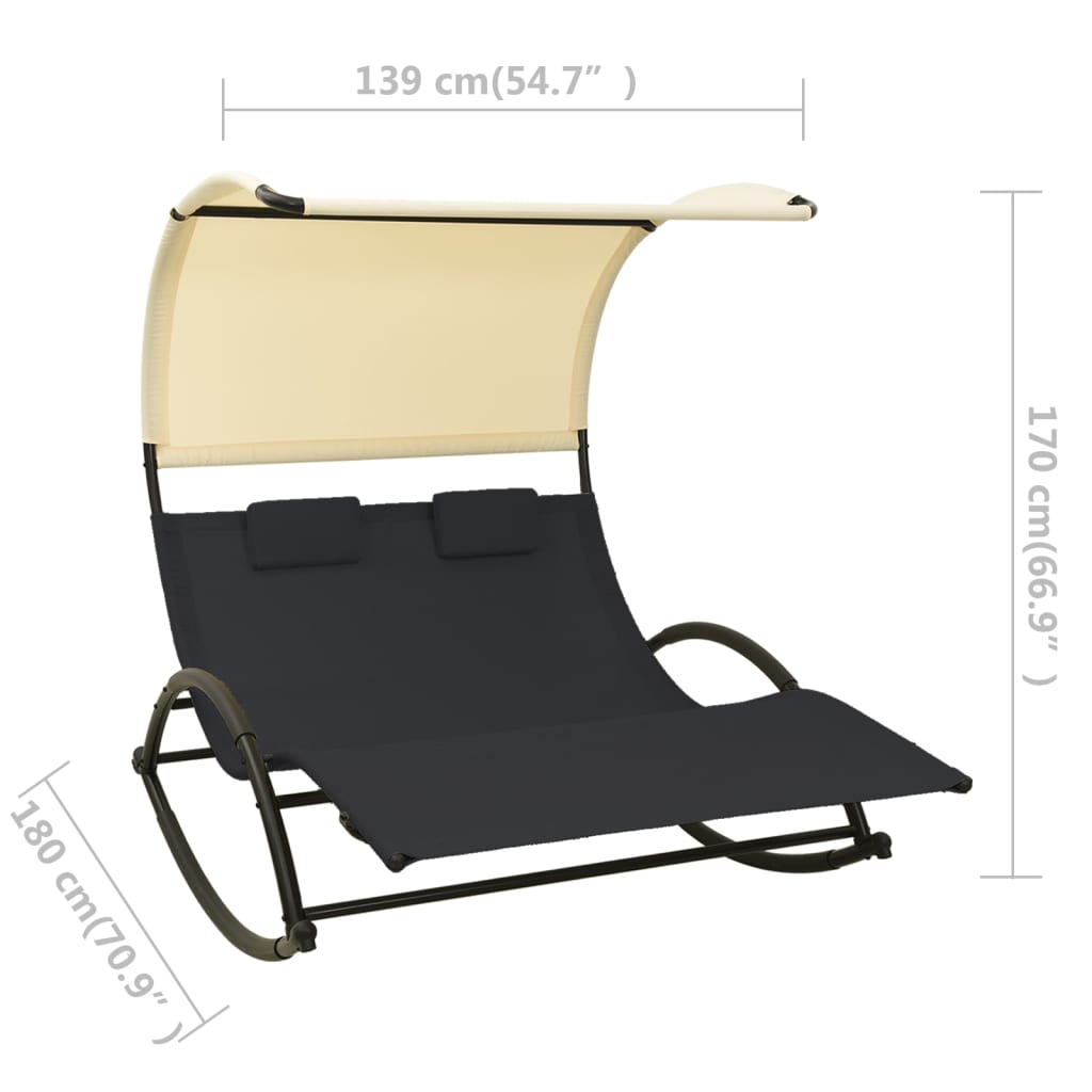 Double Sun Lounger With Canopy Textilene