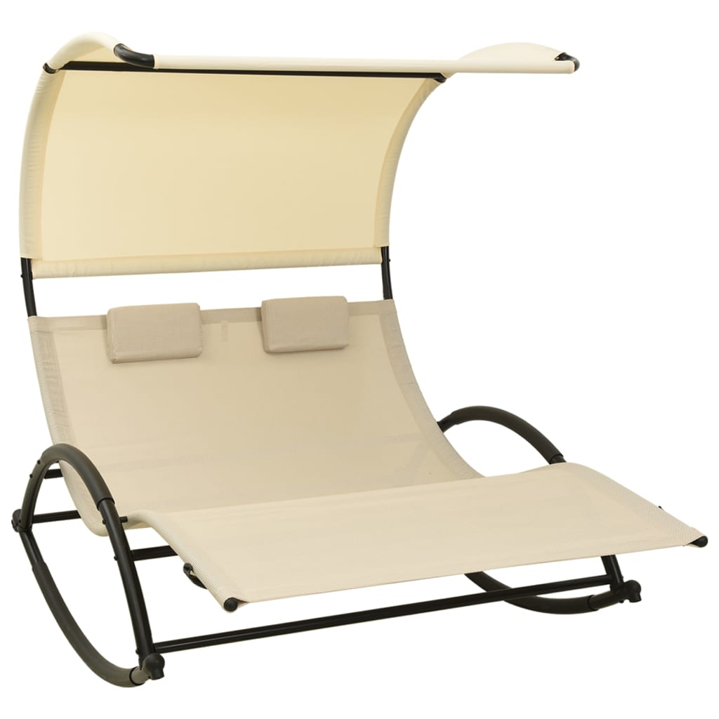 Double Sun Lounger With Canopy Textilene