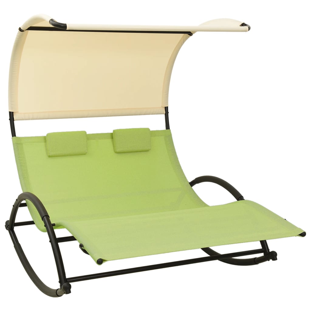 Double Sun Lounger With Canopy Textilene