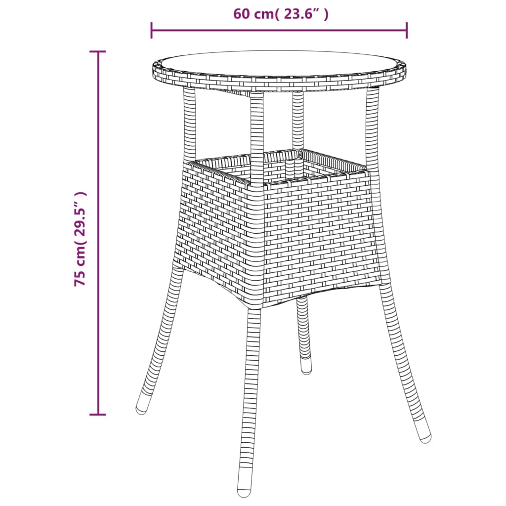 Patio Table Ø23.6&quot;X29.5&quot; Tempered Glass And Poly Rattan