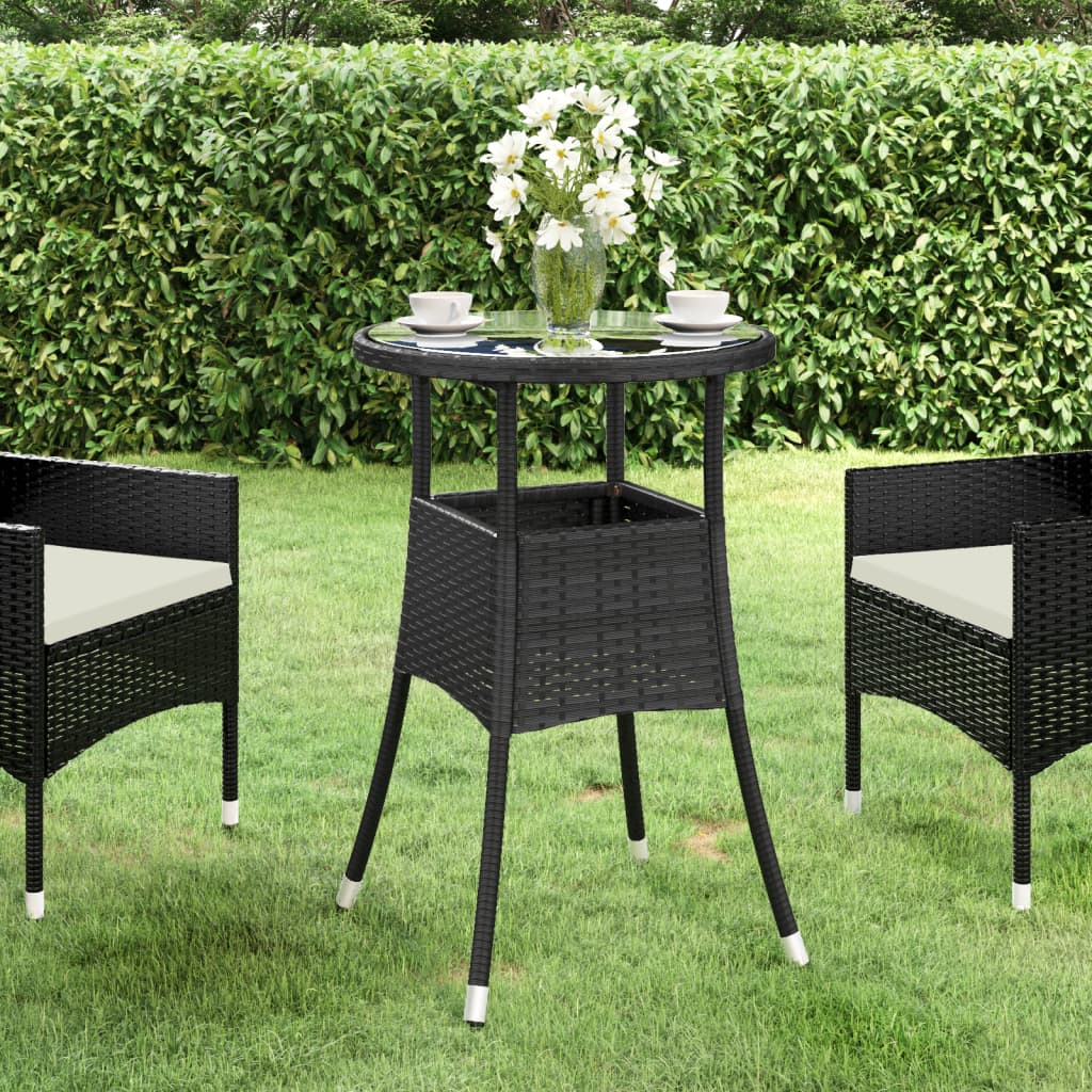 Patio Table Ø23.6&quot;X29.5&quot; Tempered Glass And Poly Rattan