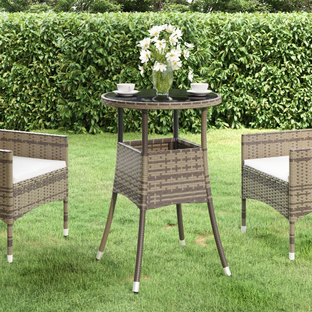 Patio Table Ø23.6&quot;X29.5&quot; Tempered Glass And Poly Rattan