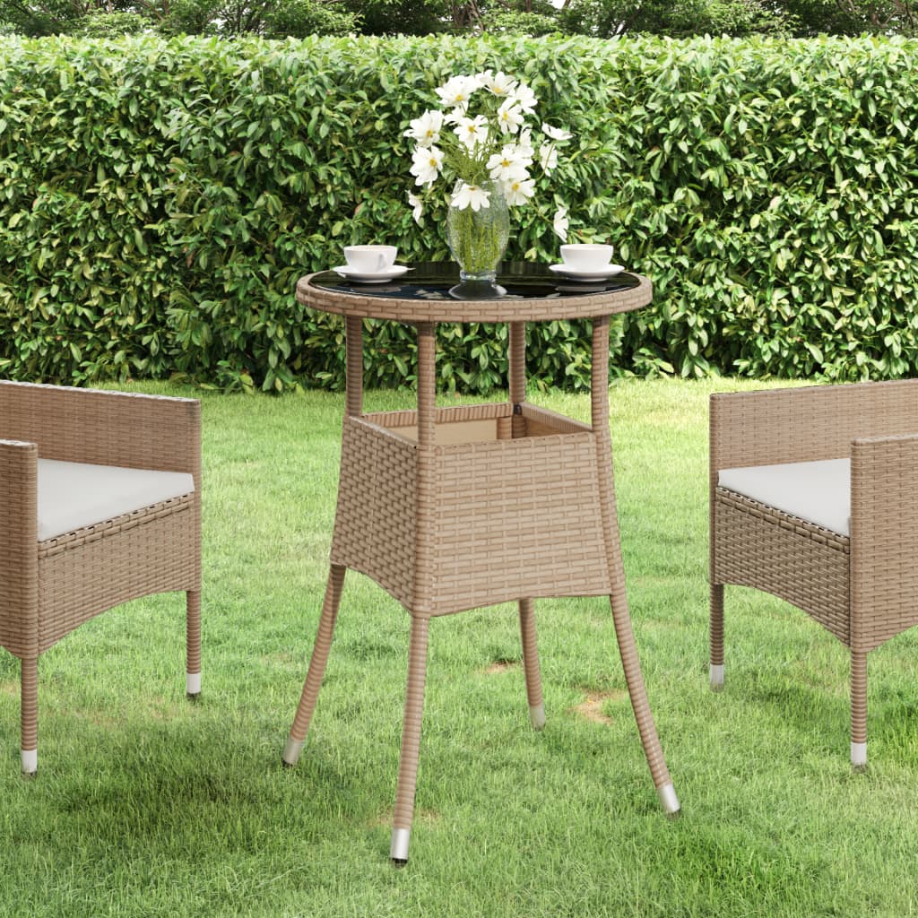 Patio Table Ø23.6&quot;X29.5&quot; Tempered Glass And Poly Rattan