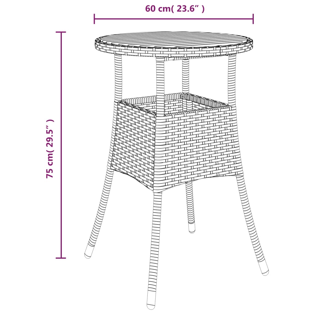 Patio Table Ø23.6&quot;X29.5&quot; Acacia Wood And Poly Rattan