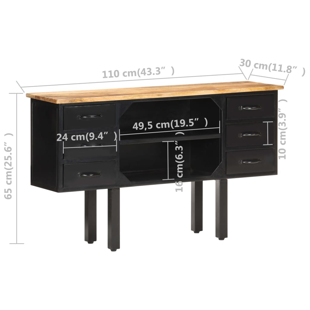 Sideboard 43.3&quot;X11.8&quot;X25.6&quot; Solid Rough Mango Wood And Steel