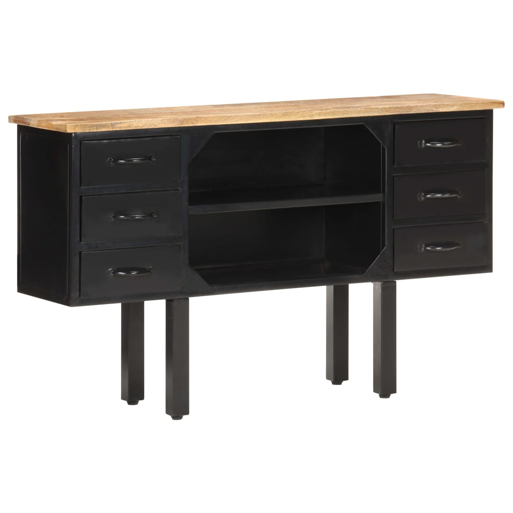 Sideboard 43.3&quot;X11.8&quot;X25.6&quot; Solid Rough Mango Wood And Steel