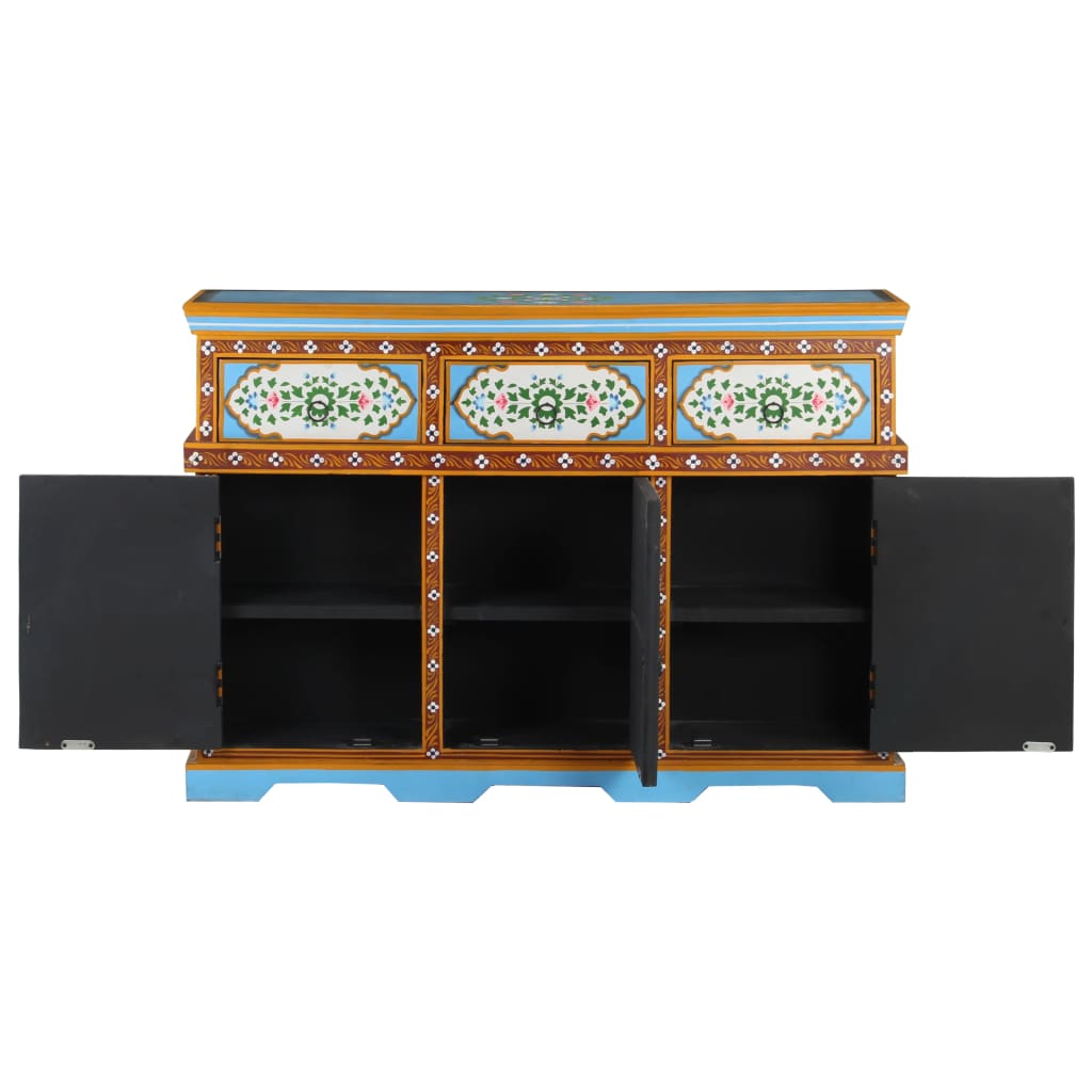 Hand-Painted Sideboard Multicolor 43.3&quot;X11.8&quot;X29.9&quot; Solid Mango Wood