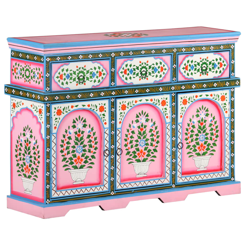 Hand-Painted Sideboard Multicolor 43.3&quot;X11.8&quot;X29.9&quot; Solid Mango Wood