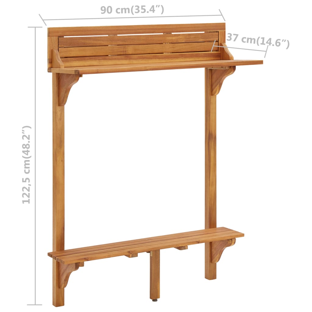 Balcony Bar Table 35.4&quot;X14.6&quot;X48.2&quot; Solid Acacia Wood