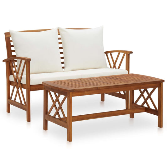 2 Piece Patio Lounge Set With Cushions Solid Acacia Wood