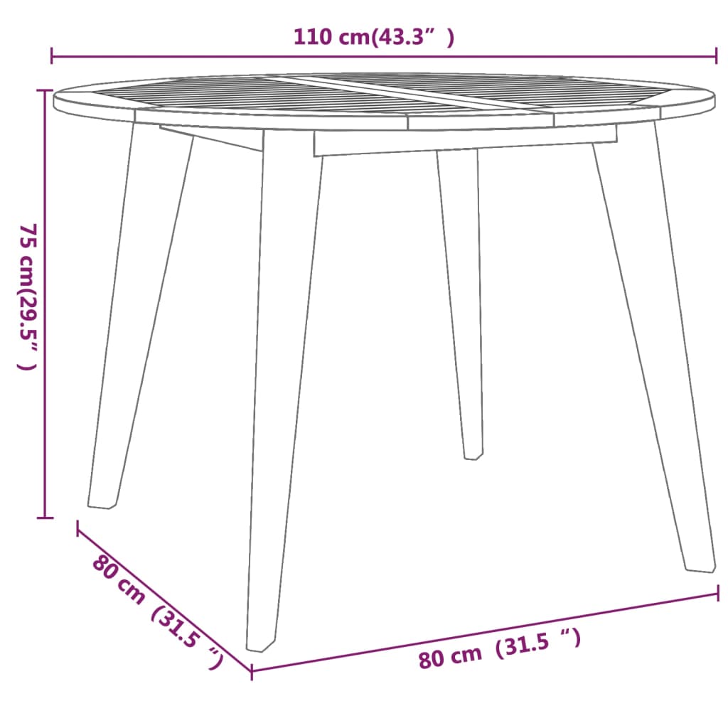 Patio Table Ø43.3&quot;X29.5&quot; Solid Wood Acacia