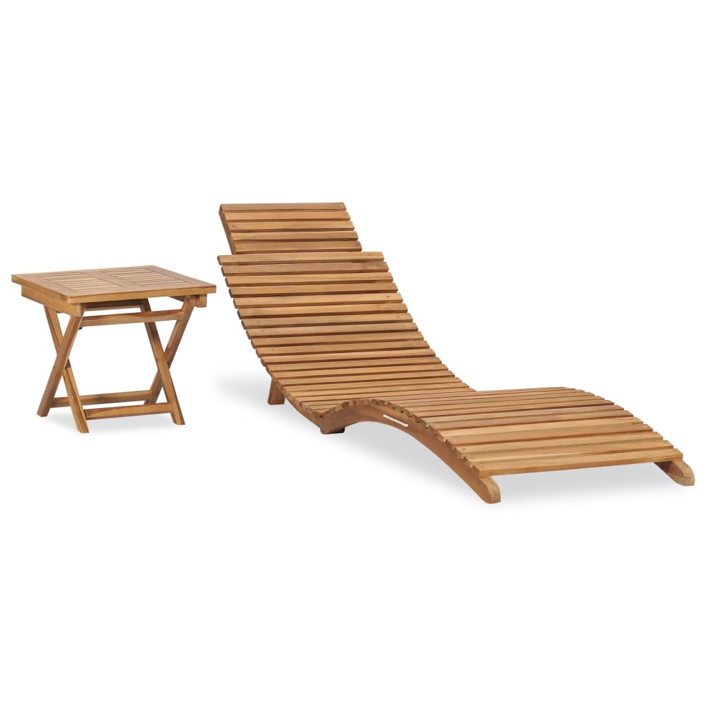 Folding Sun Lounger Solid Teak Wood