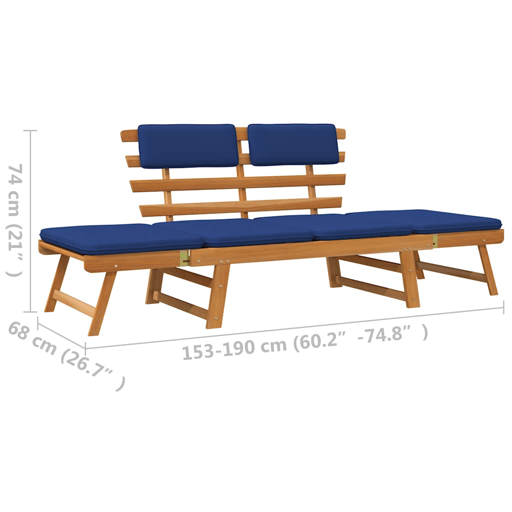 Patio Bench With Cushions 2-In-1 74.8&quot; Solid Acacia Wood