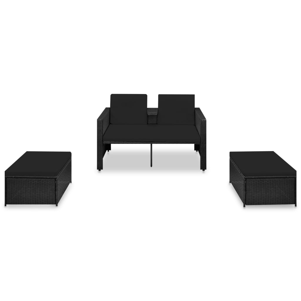 3 Piece Patio Lounge Set With Cushions Poly Rattan