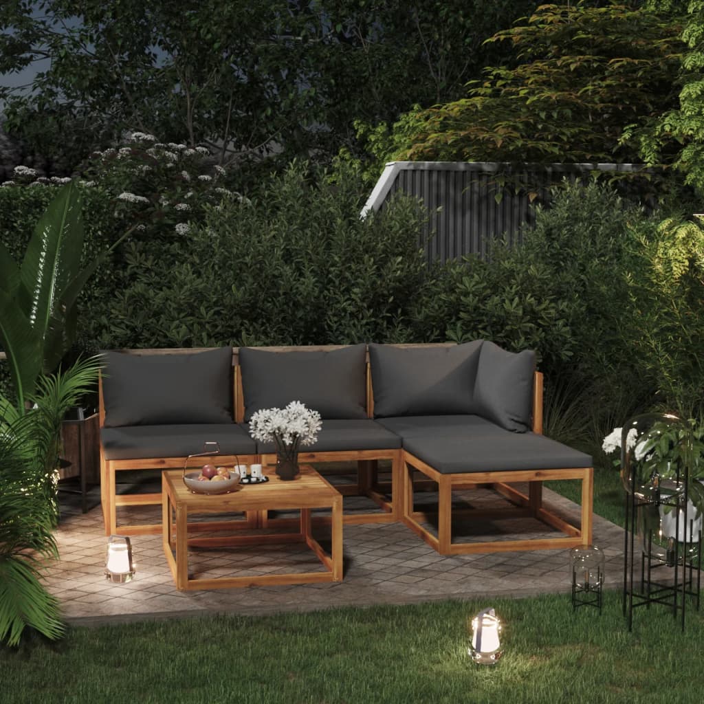 5 Piece Patio Lounge Set With Cushions Solid Acacia Wood