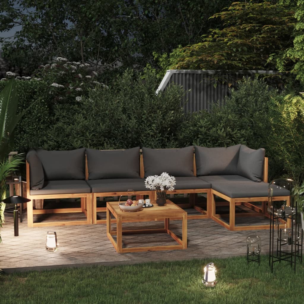 5 Piece Patio Lounge Set With Cushions Solid Acacia Wood