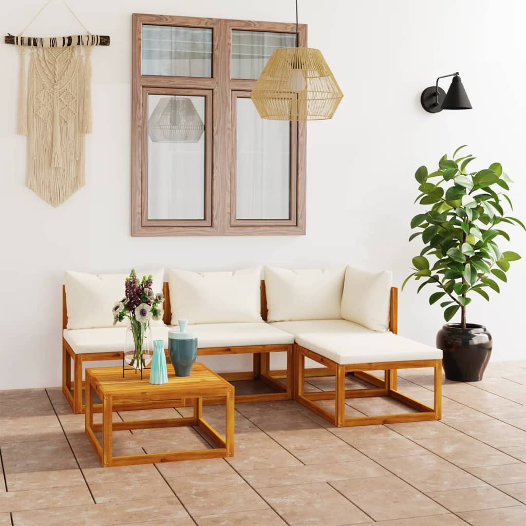 5 Piece Patio Lounge Set With Cushions Solid Acacia Wood